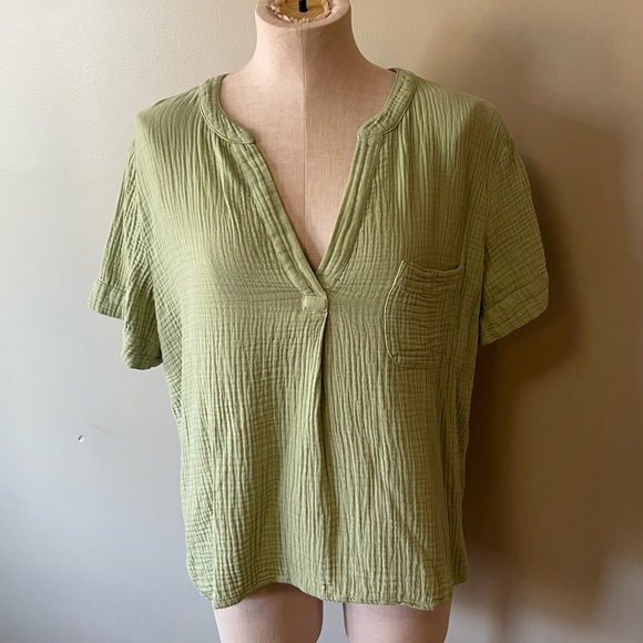 J. CREW V Neck Soft Gauze Popover Top Sagebrush T-Shirt - Picture 2 of 7